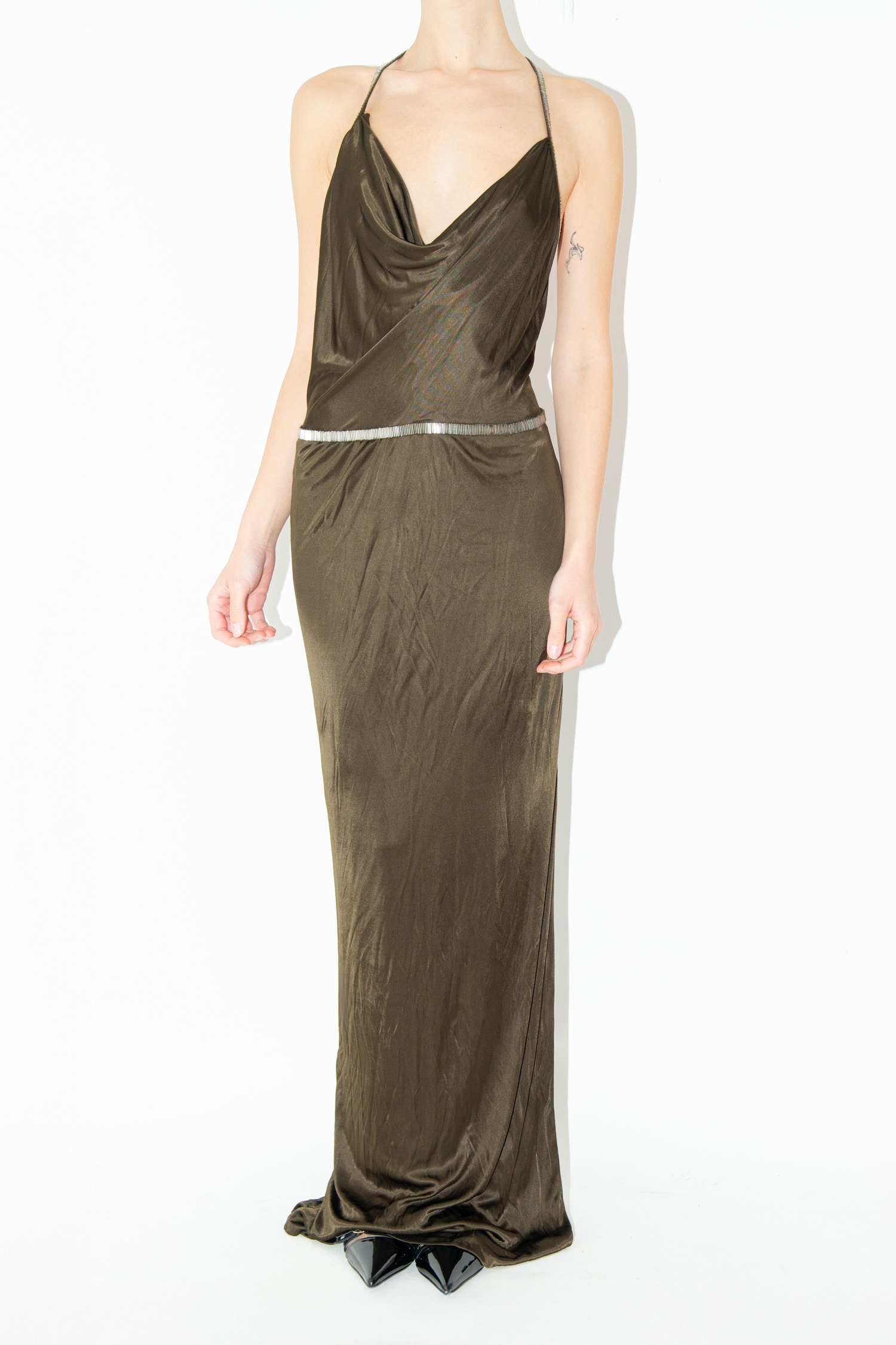 Gucci Abendkleid mit Perlen in Olivgrün