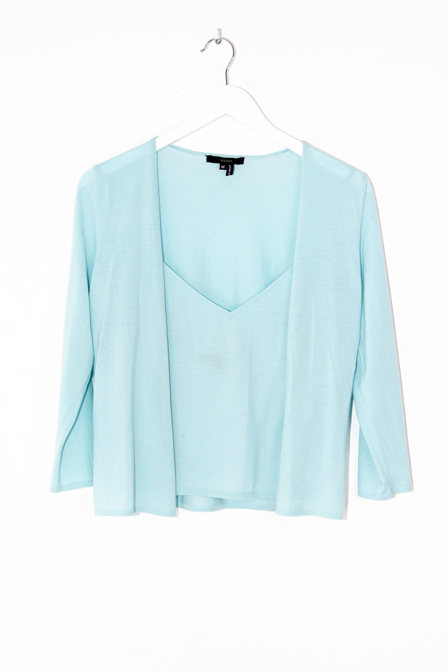 Vintage Gucci Strickset aus Top und Strickjacke in Helltürkis