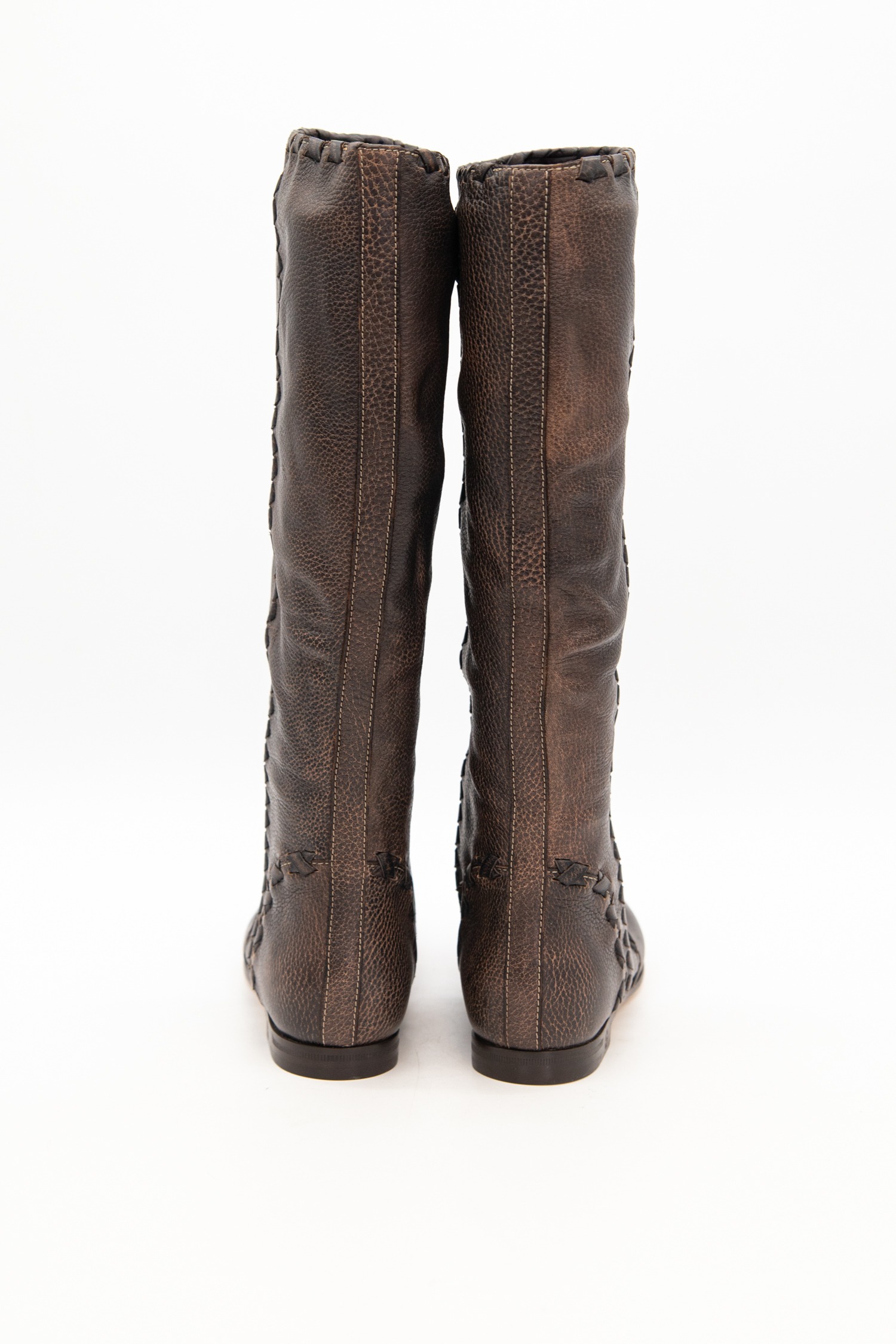 Gucci Vintage Stiefel mit Flecht-Details in Dunkelbraun