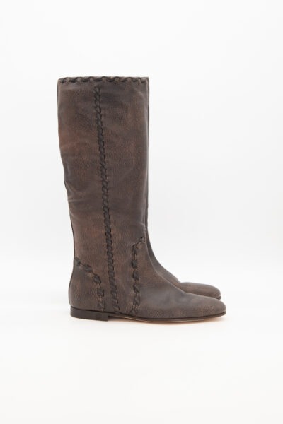 Gucci Vintage Stiefel mit Flecht-Details in Dunkelbraun