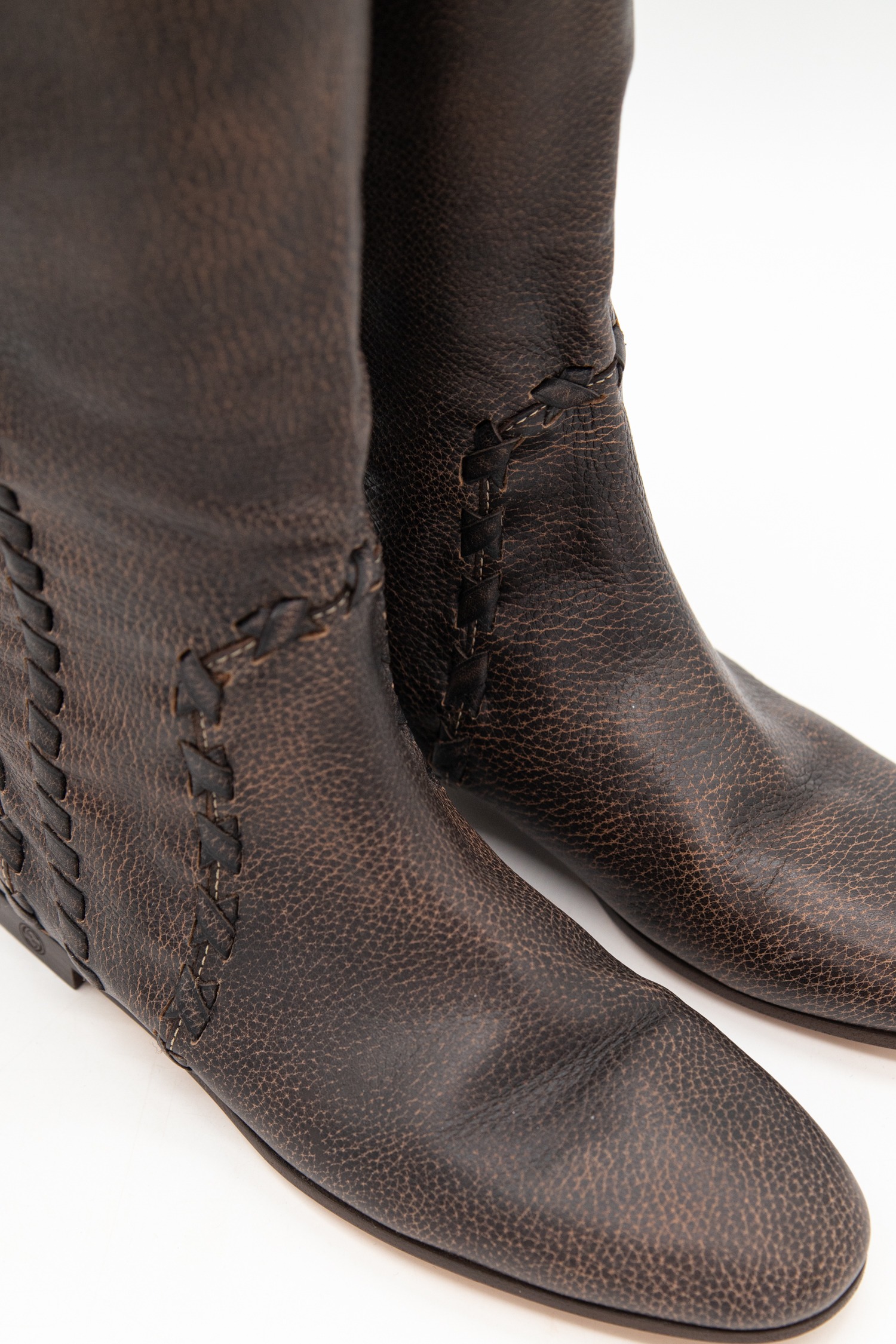Gucci Vintage Stiefel mit Flecht-Details in Dunkelbraun
