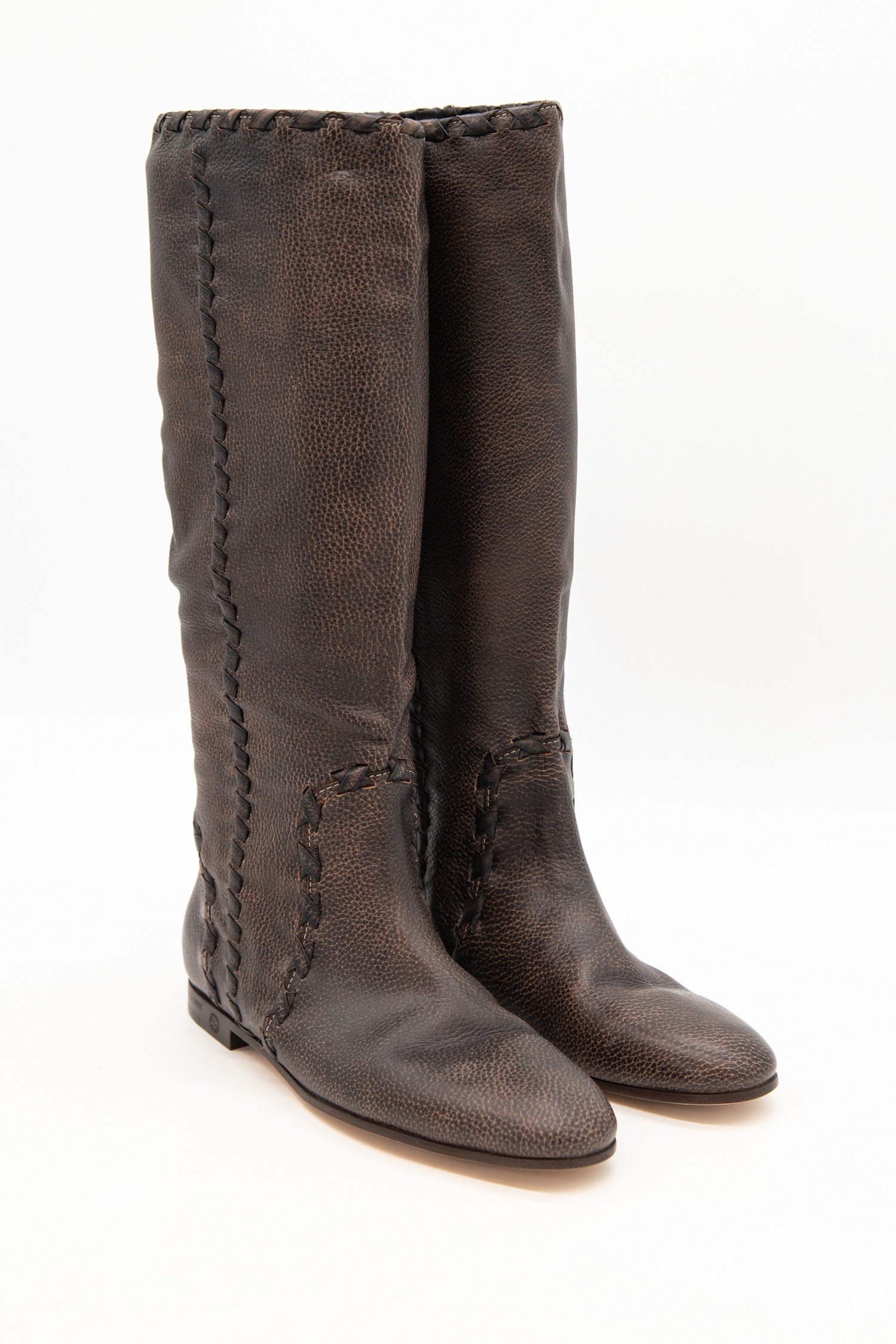 Gucci Vintage Stiefel mit Flecht-Details in Dunkelbraun
