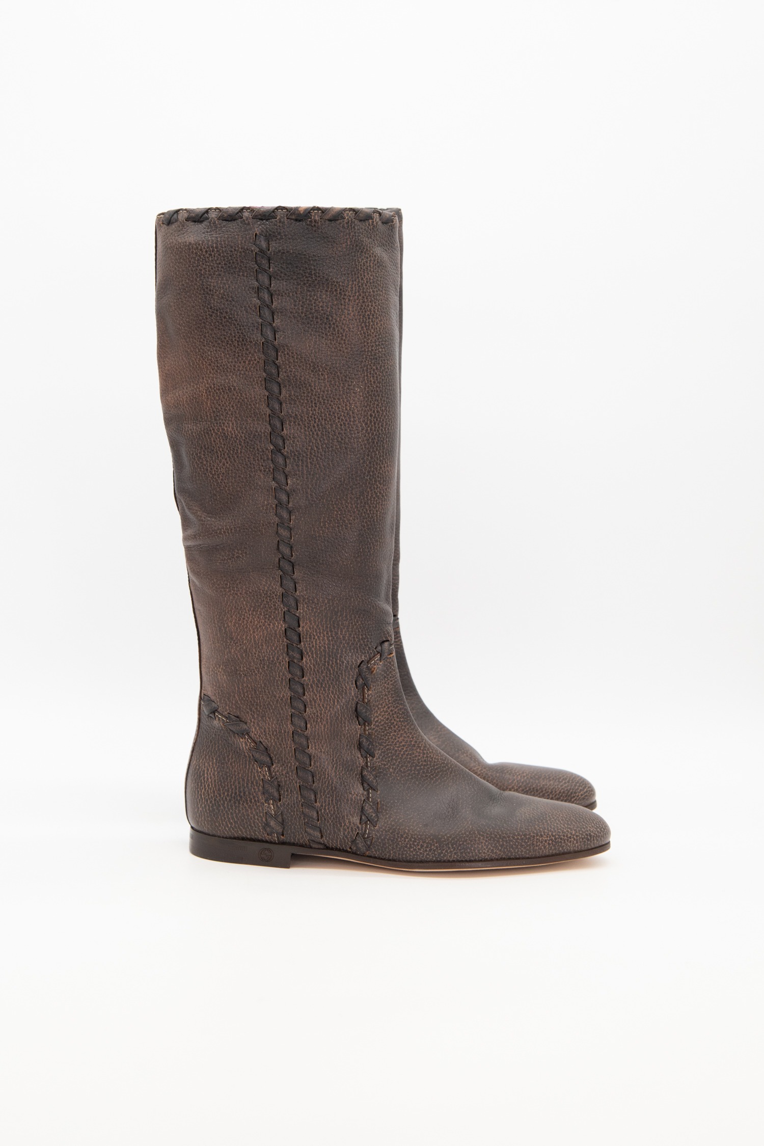 Gucci Vintage Stiefel mit Flecht-Details in Dunkelbraun
