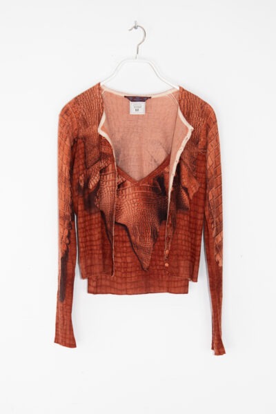 John Galliano Twinset mit Reptilmuster in Rost und Beige