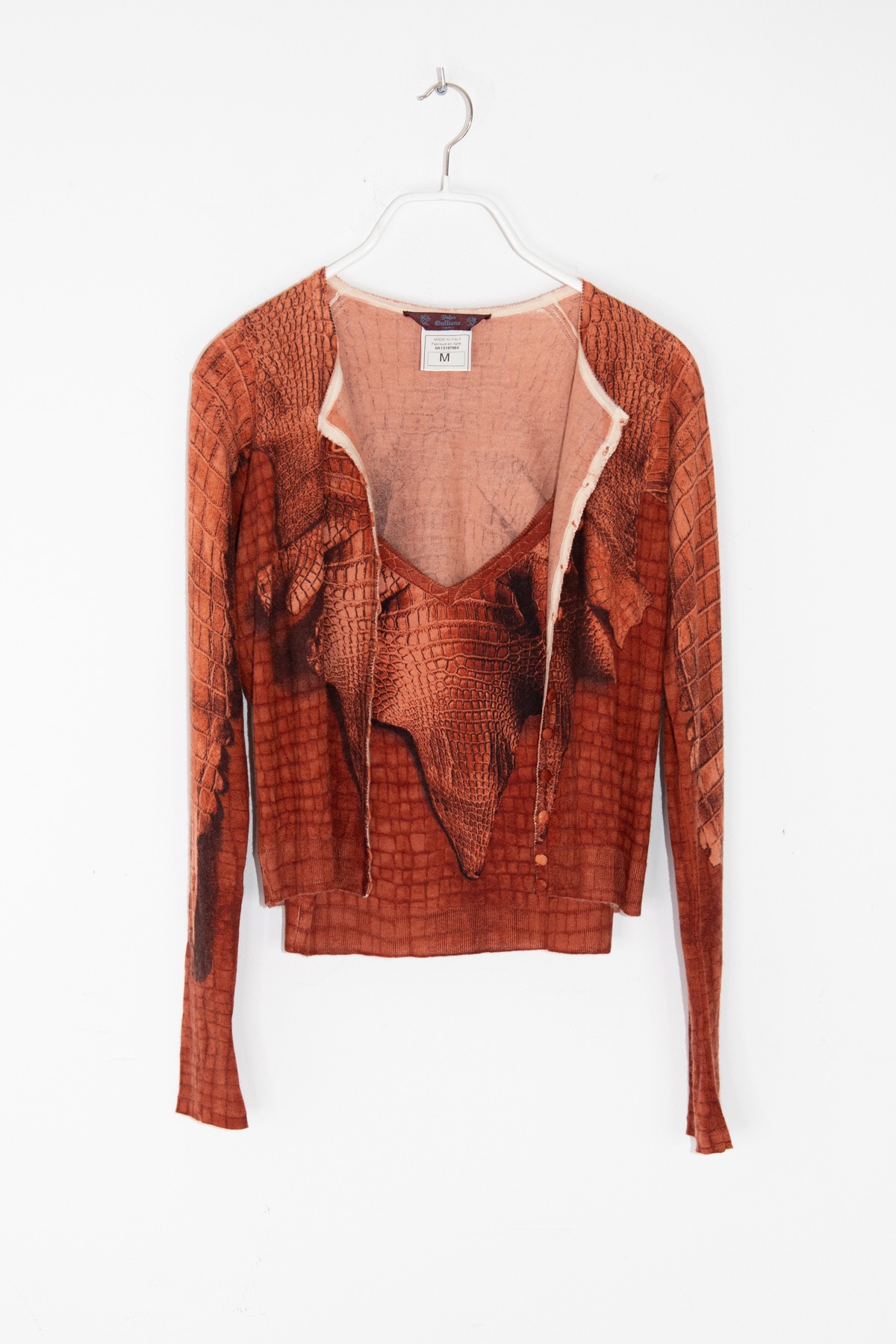John Galliano Twinset mit Reptilmuster in Rost und Beige