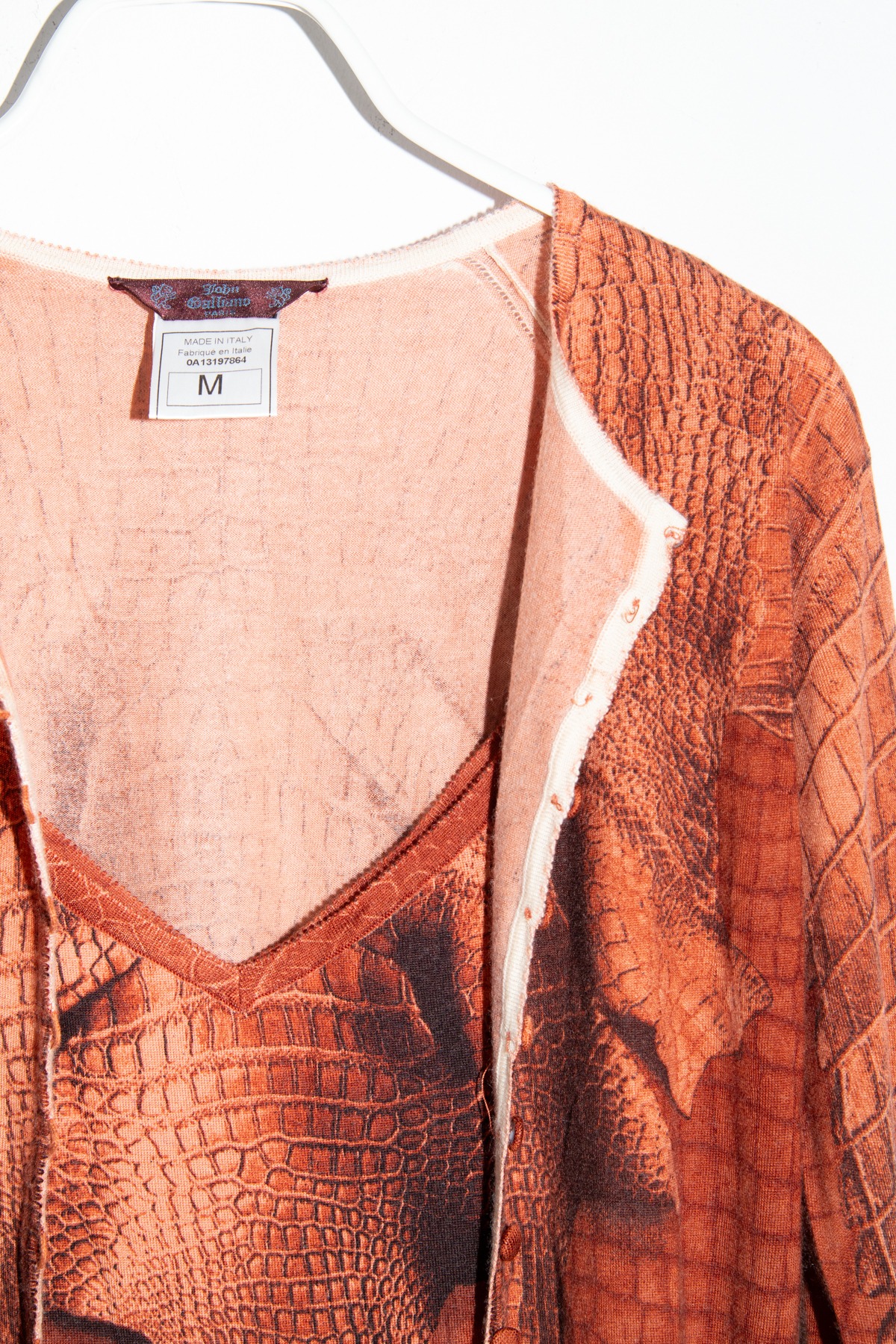 John Galliano Twinset mit Reptilmuster in Rost und Beige