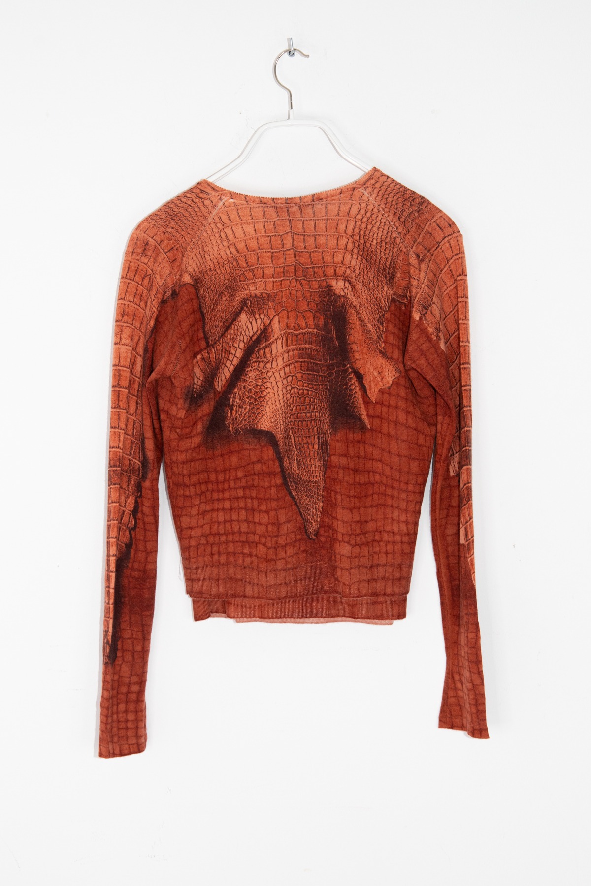 John Galliano Twinset mit Reptilmuster in Rost und Beige