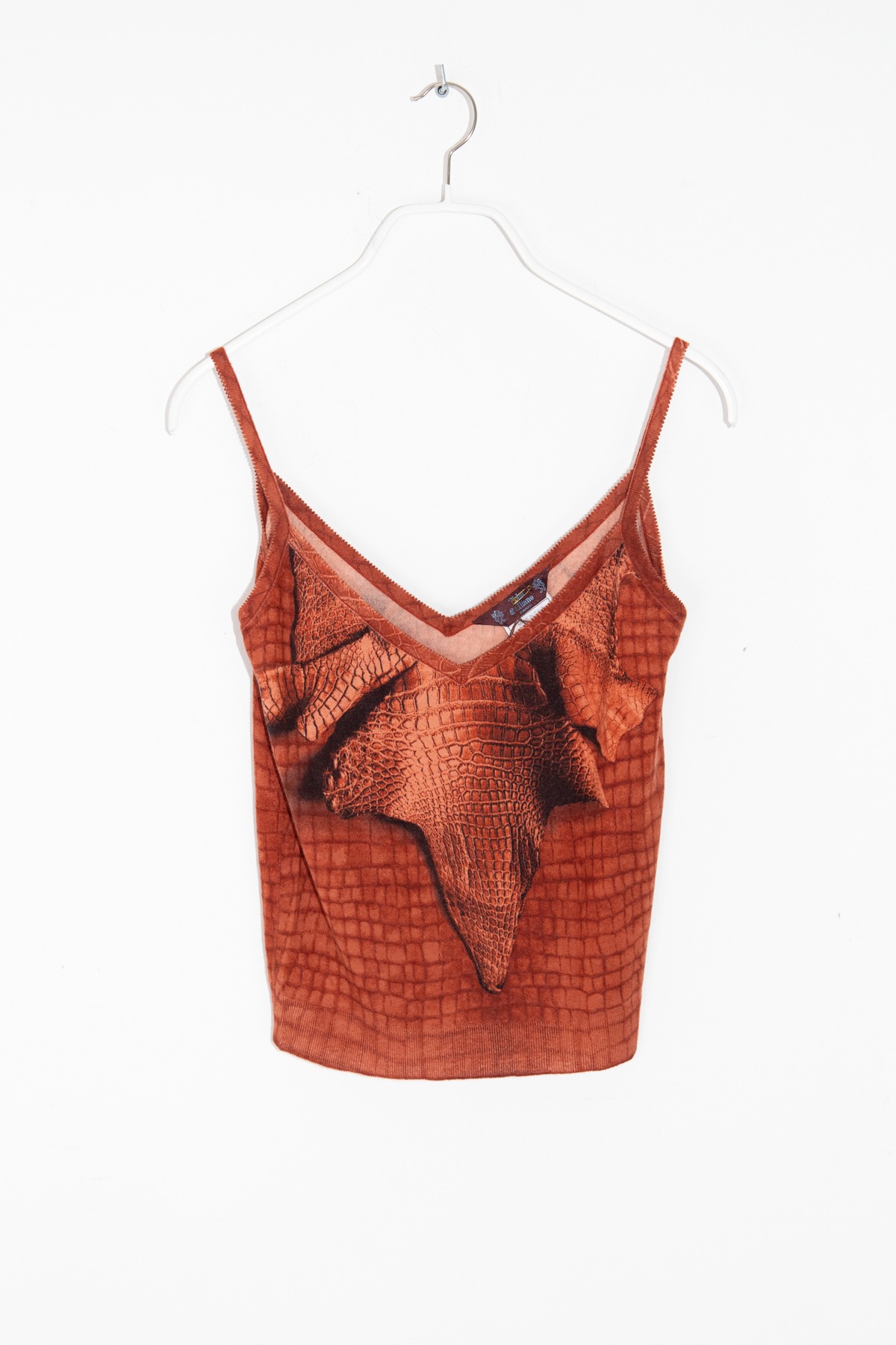 John Galliano Twinset mit Reptilmuster in Rost und Beige