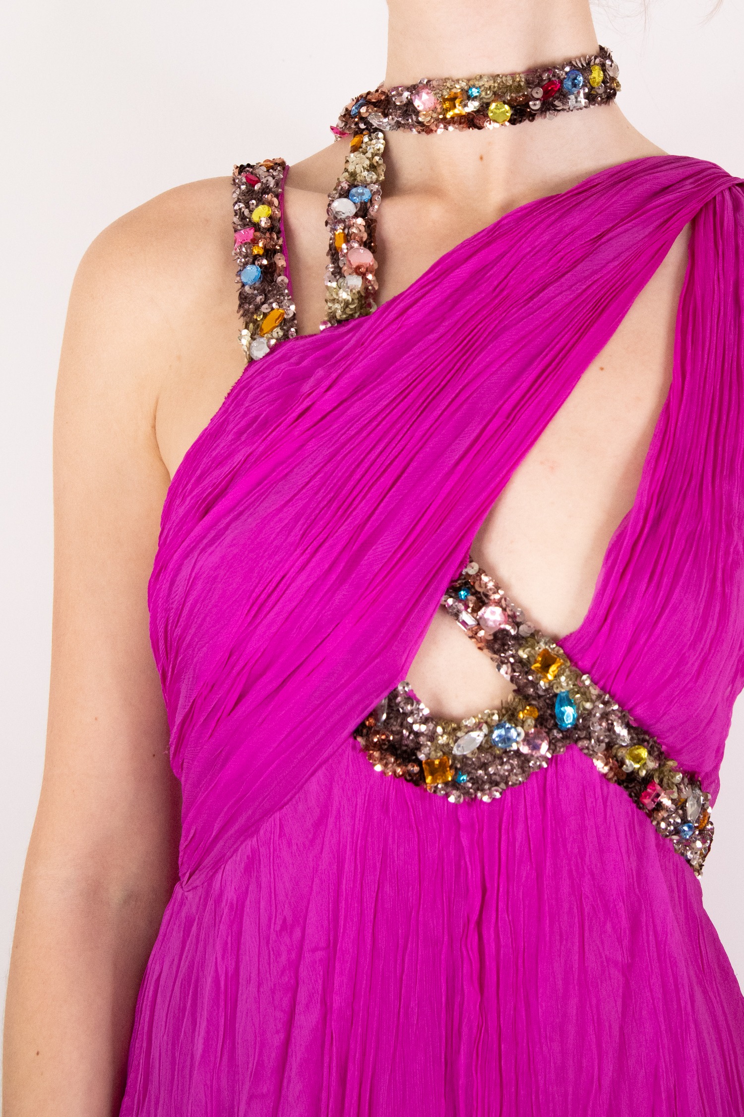 La Perla Vintage Kleid aus Seidenchiffon in Lila und Bunt