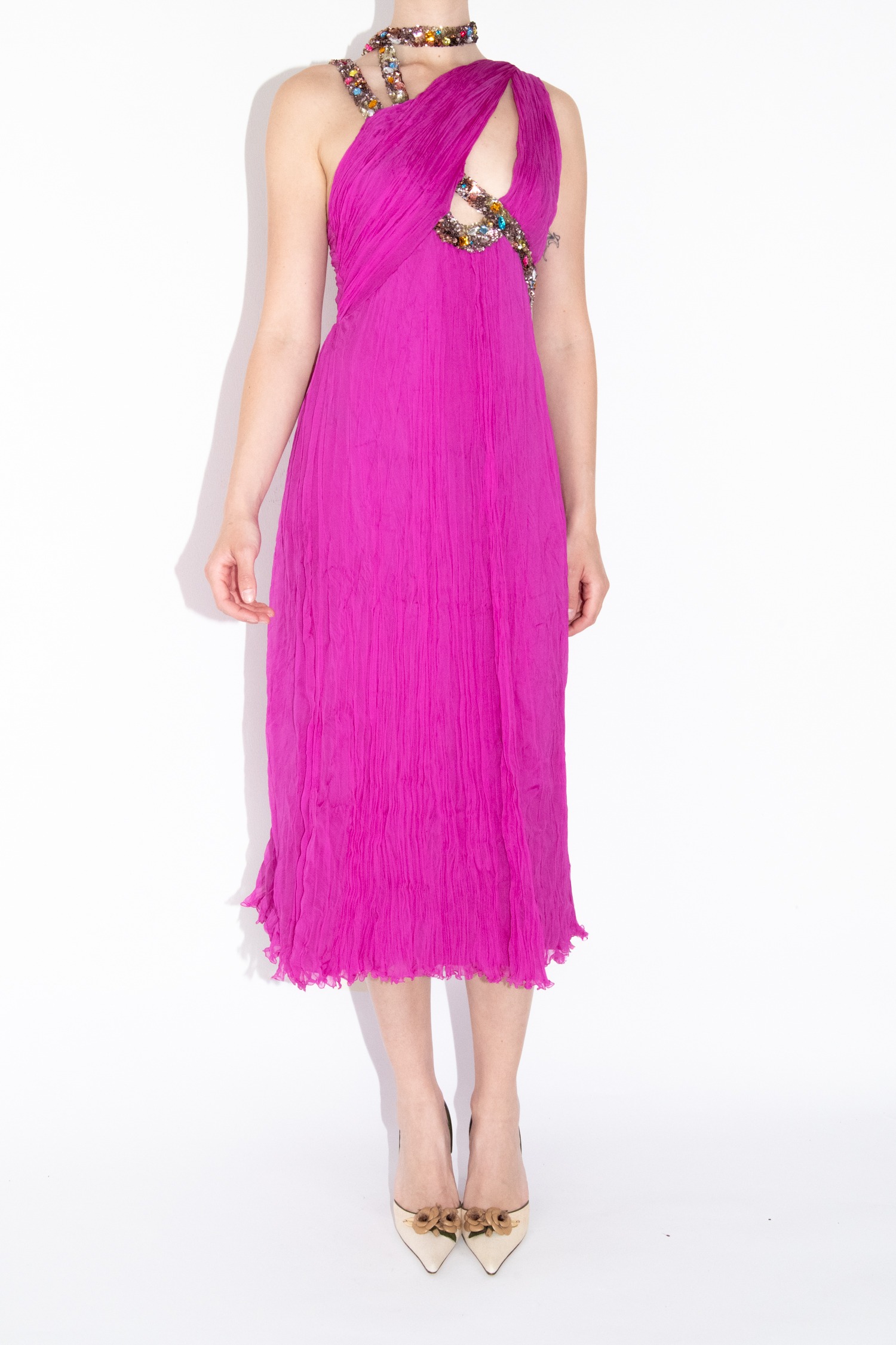 La Perla Vintage Kleid aus Seidenchiffon in Lila und Bunt