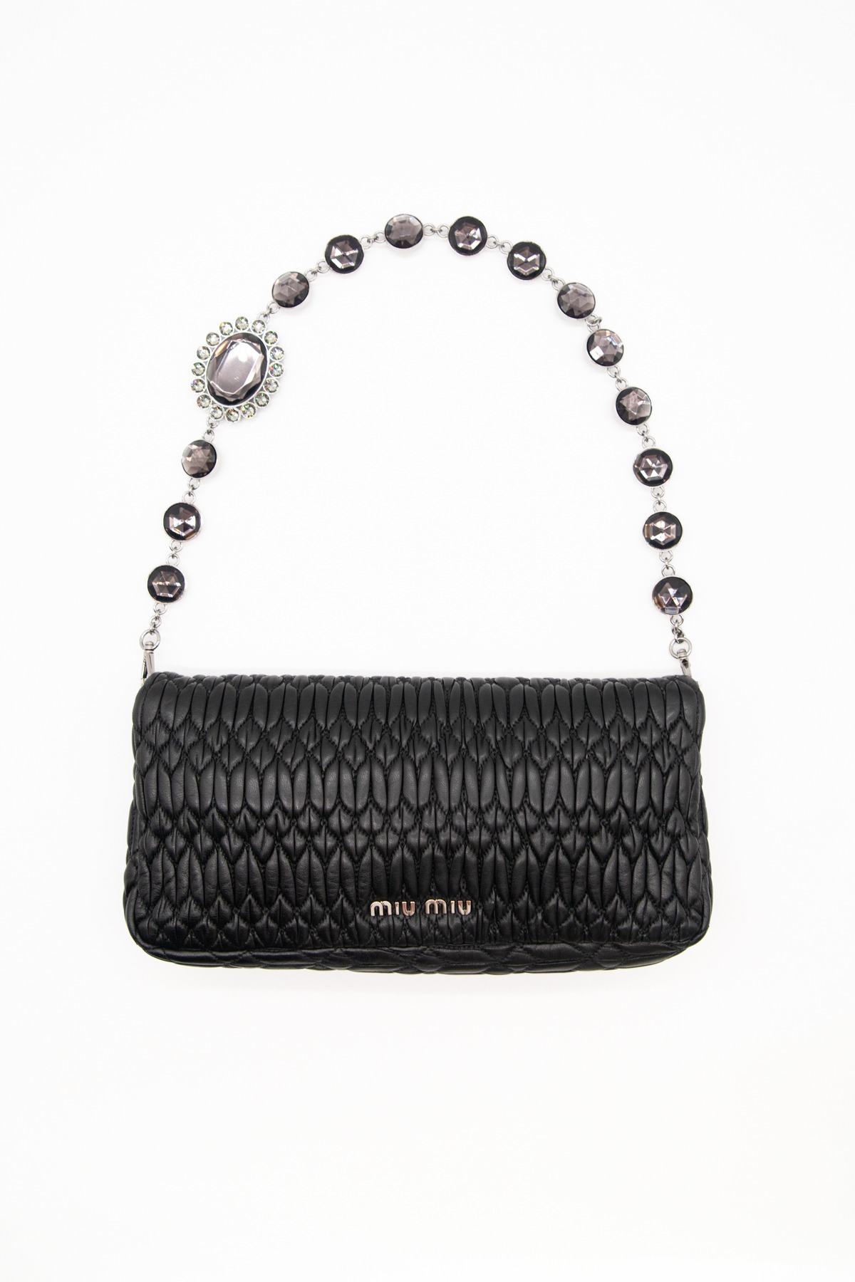 Miu Miu "Matelasse Nappa Crystal" Schultertasche in Schwarz