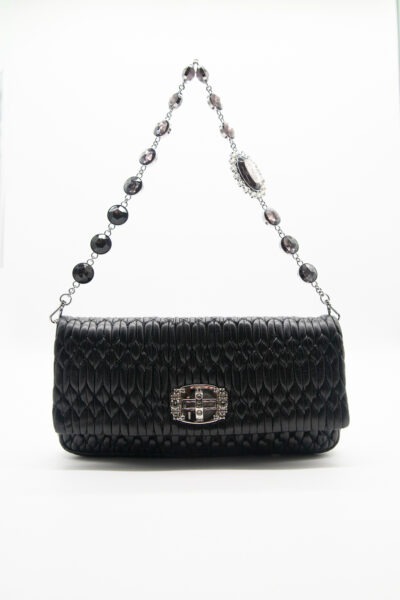 Miu Miu "Matelasse Nappa Crystal" Schultertasche in Schwarz