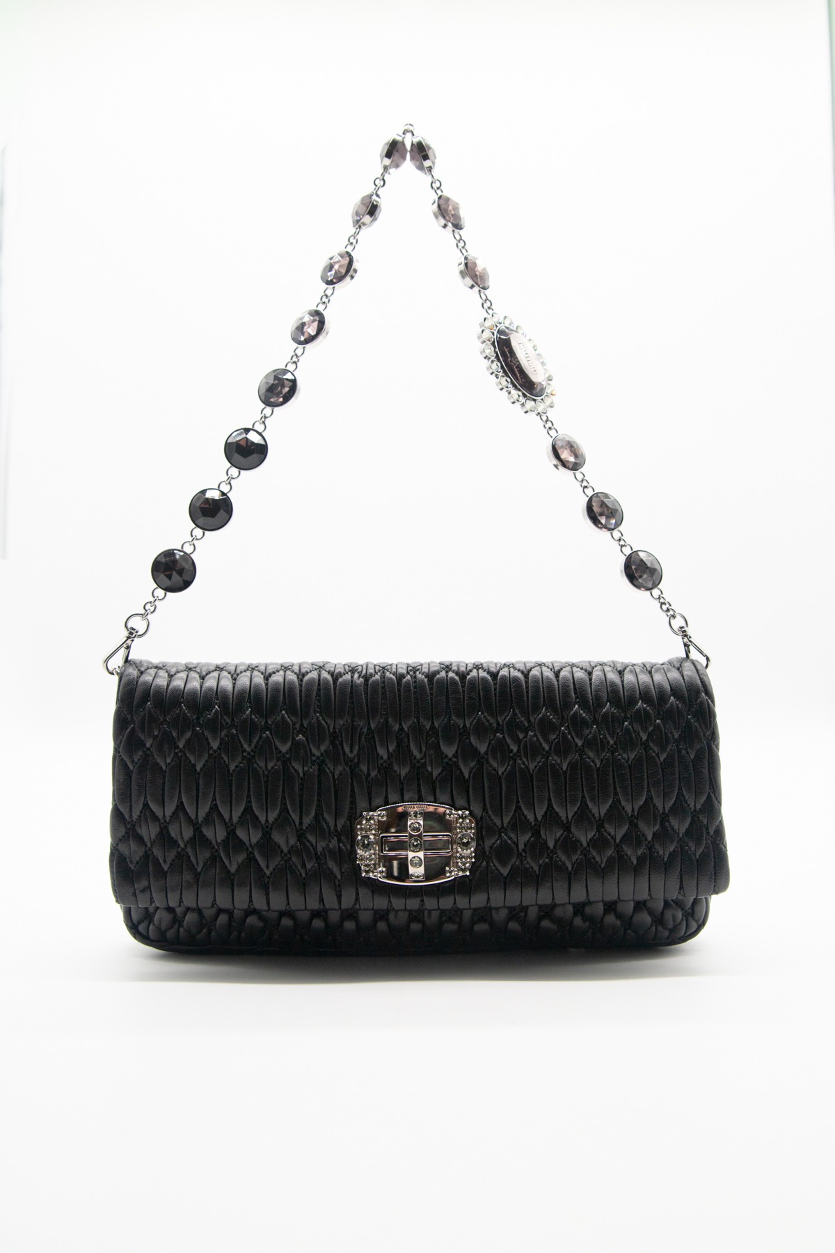Miu Miu "Matelasse Nappa Crystal" Schultertasche in Schwarz