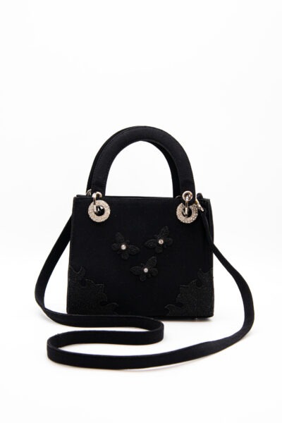 Vintage Pensato Handtasche mit Perlen und Strass in Schwarz