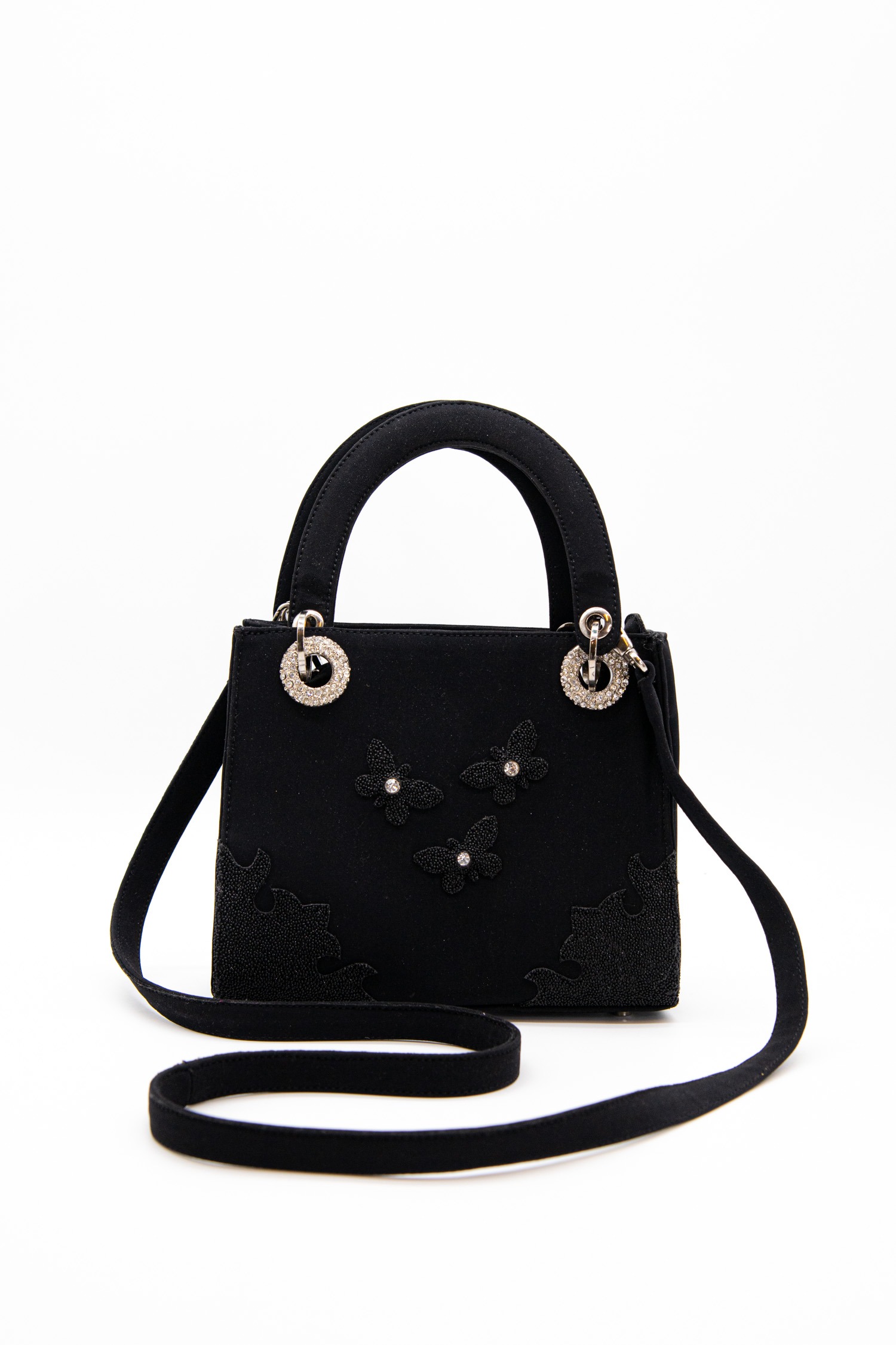 Vintage Pensato Handtasche mit Perlen und Strass in Schwarz