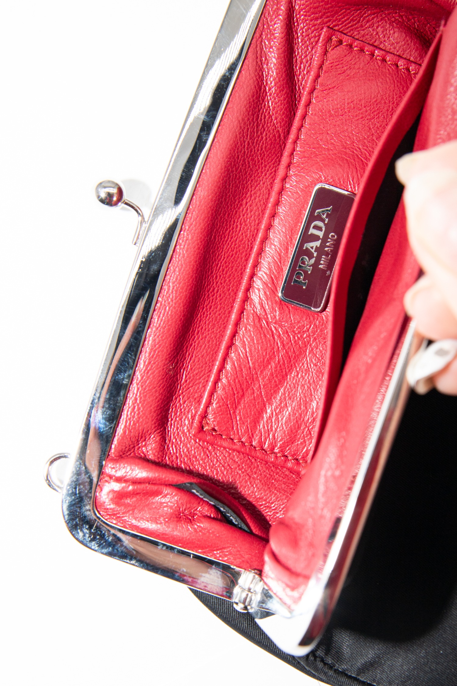 Prada Vintage"Kisslock Crossbody" Mini-Umhängetasche in Schwarz