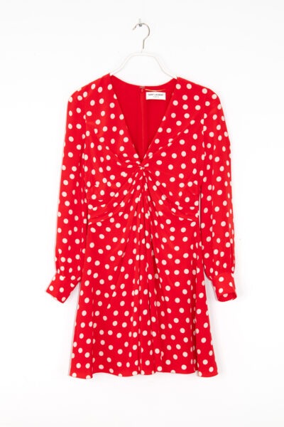 Saint Laurent Vintage Minikleid mit Punkten in Rot und Ecru