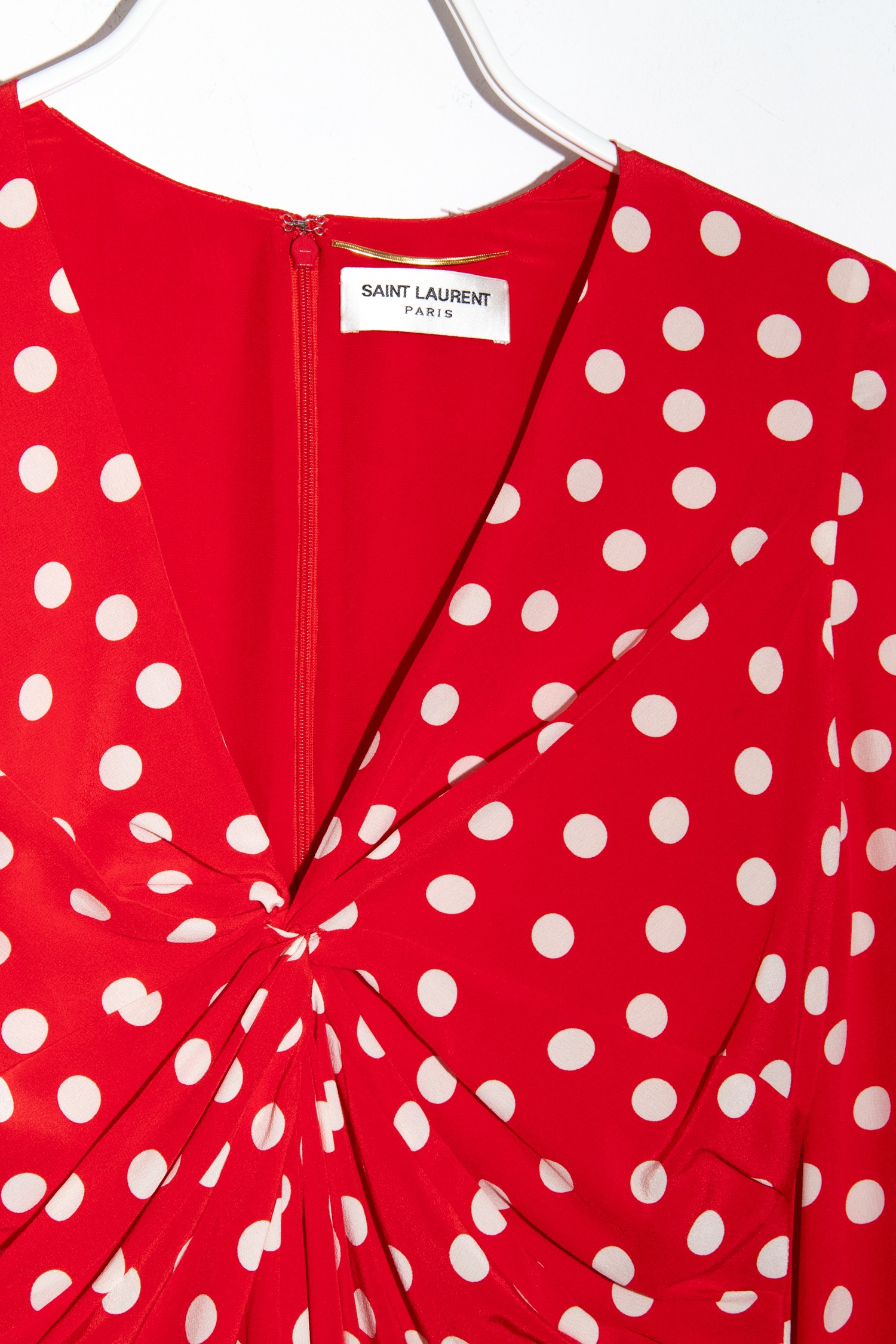 Saint Laurent Vinatge Minikleid mit Punkten in Rot und Ecru