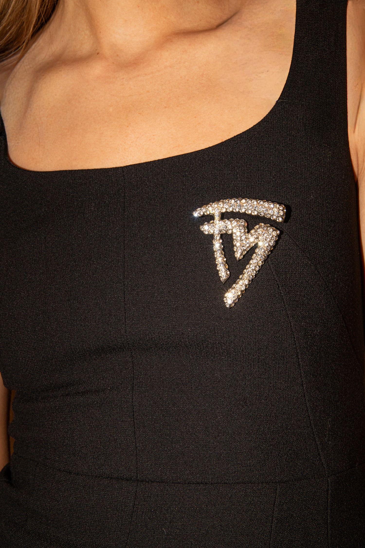 Thierry Mugler Vintage Brosche in Silber mit Strass