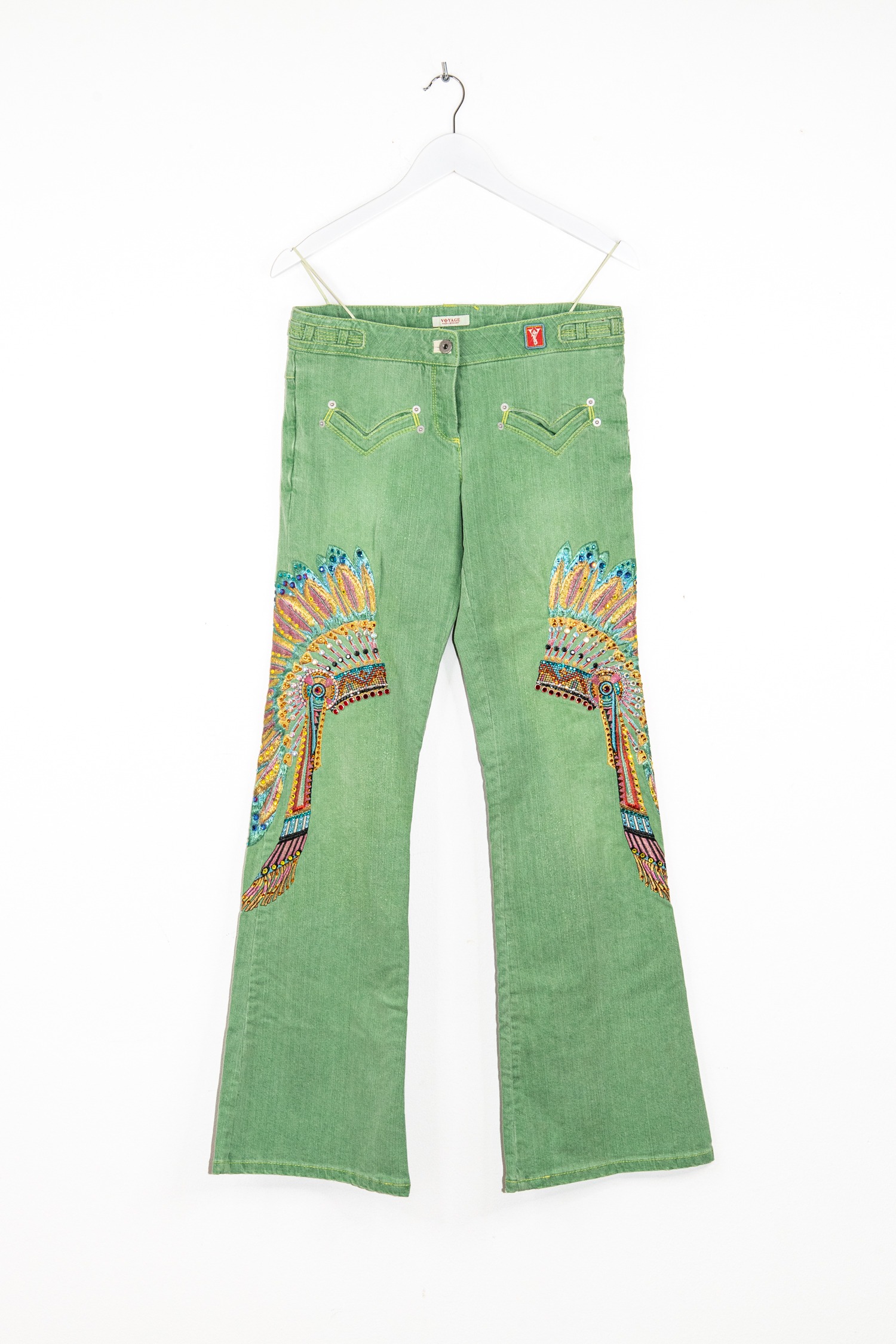 Voyage Vintage Jeans mit Pailletten in Grün und Bunt
