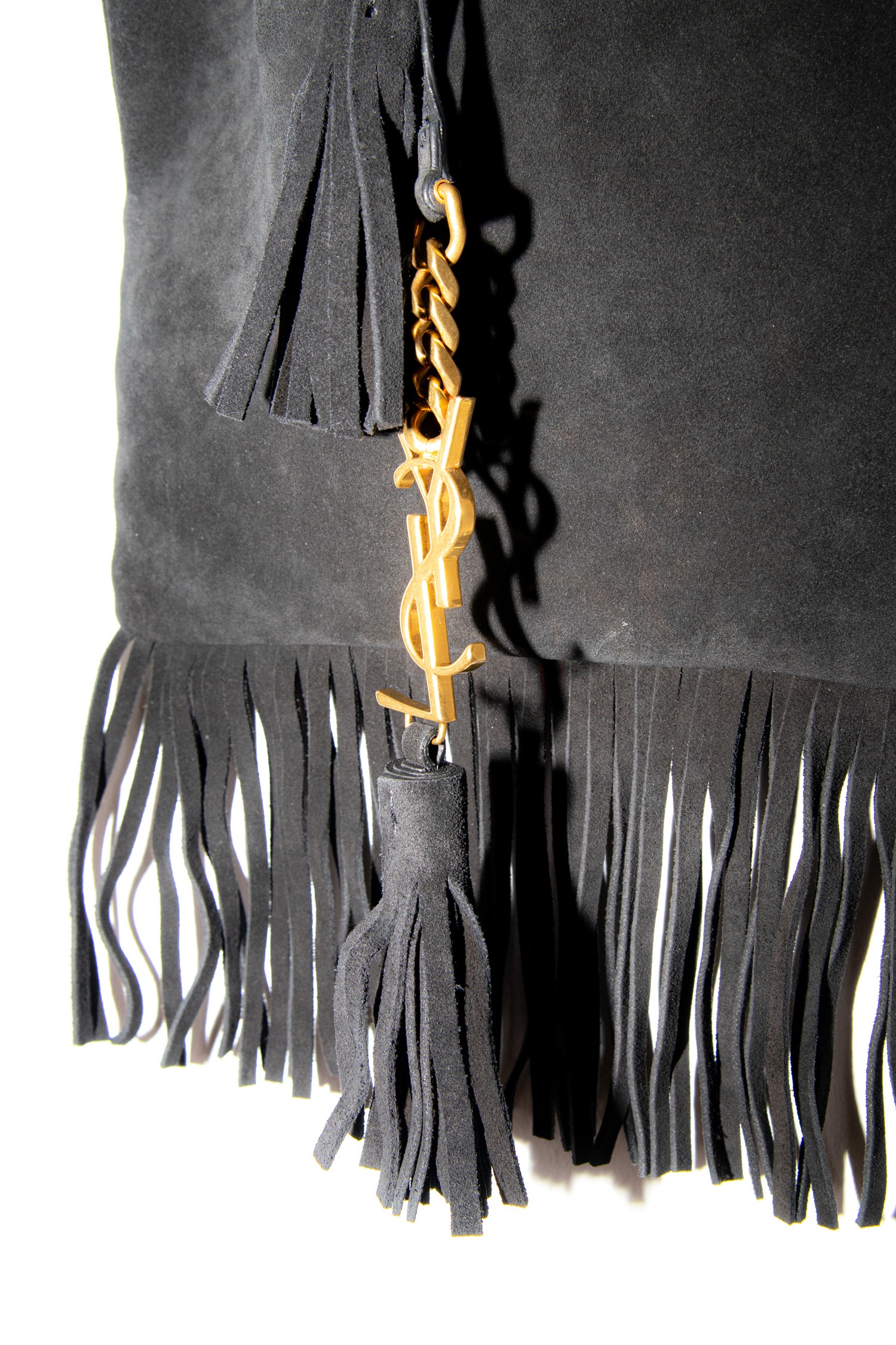 Vintage Saint Laurent Schultertasche mit Fransen in Schwarz