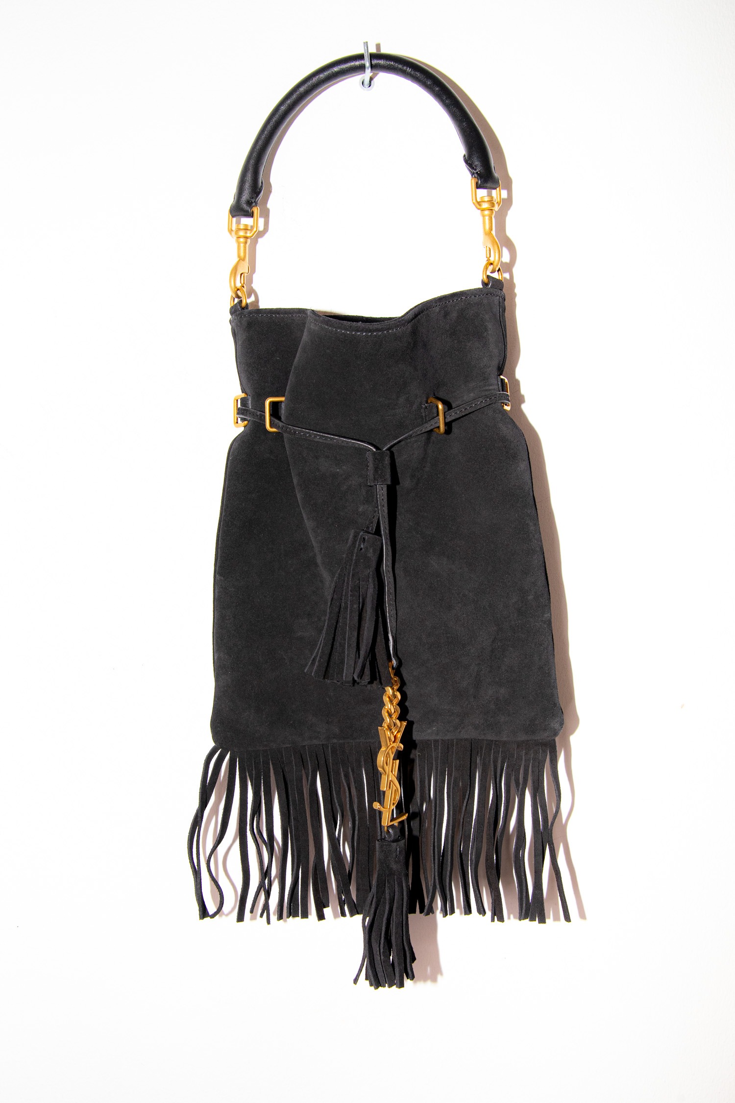 Vintage Saint Laurent Schultertasche mit Fransen in Schwarz