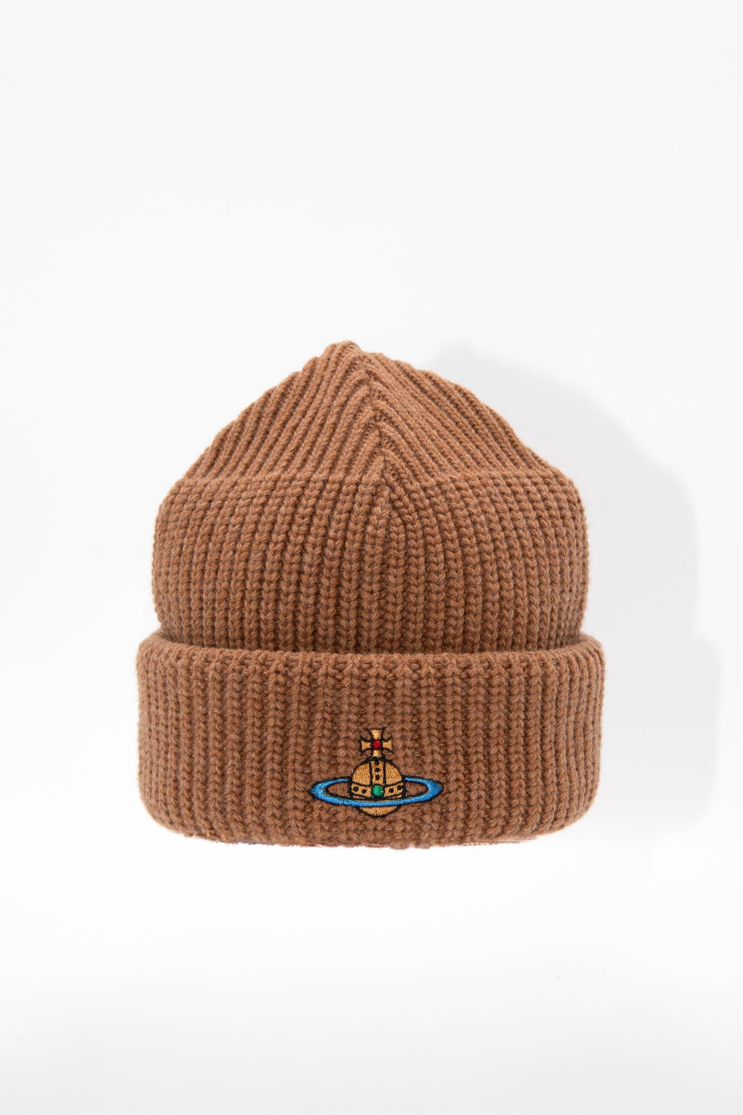 Vivienne Westwood "Knitted Sporty Beanie" in Camel