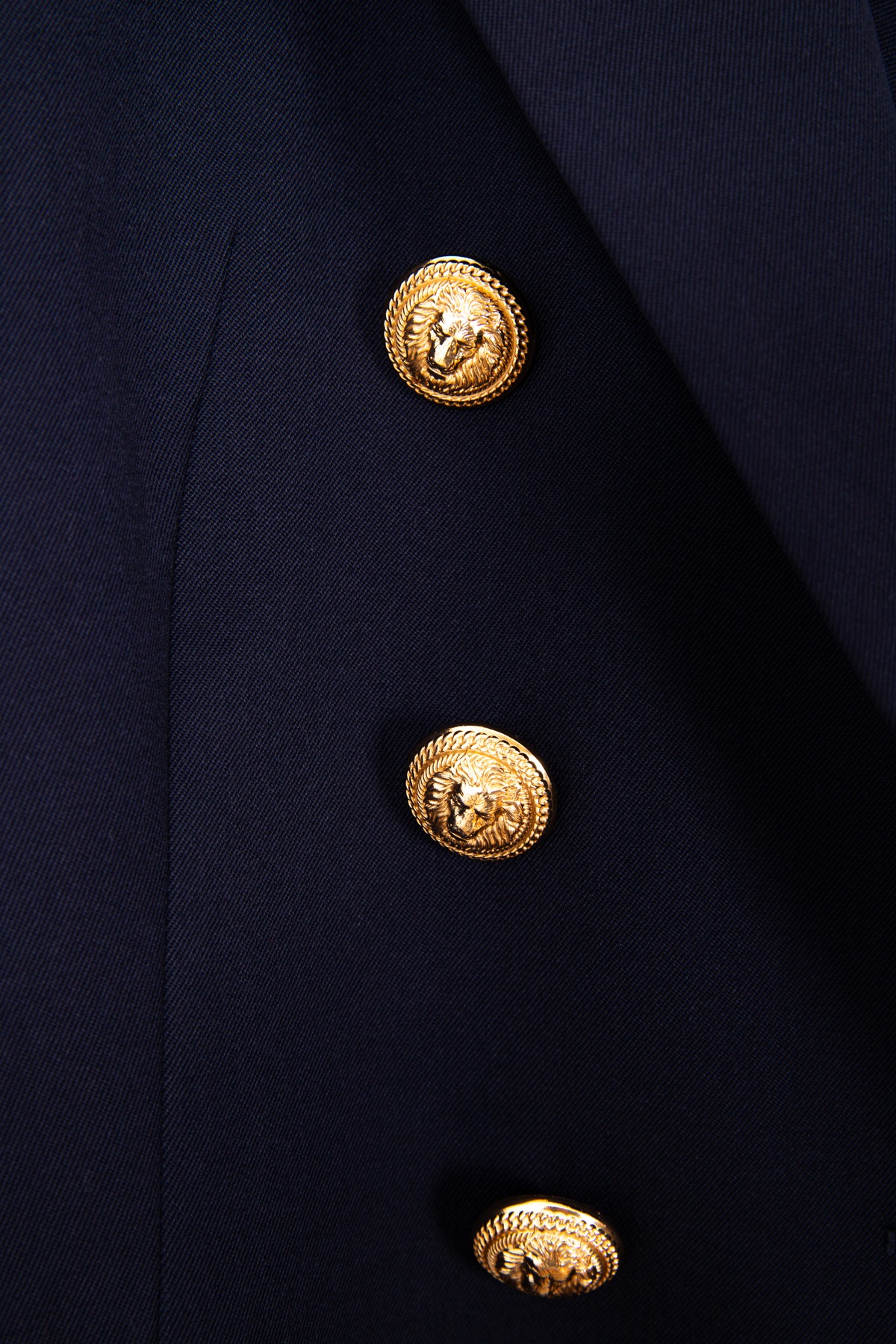 Balmain Blazer aus Wolle in Dunkelblau und Gold