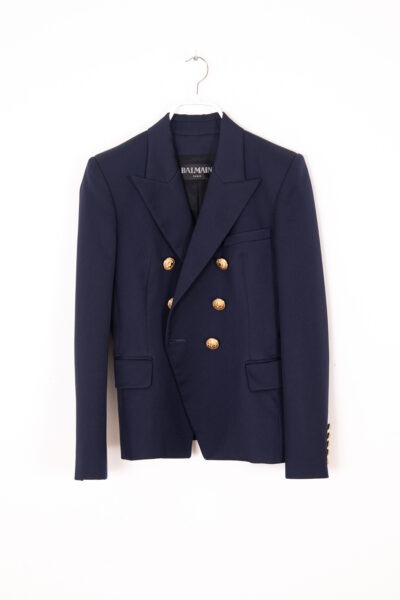 Balmain Blazer aus Wolle in Dunkelblau und Gold