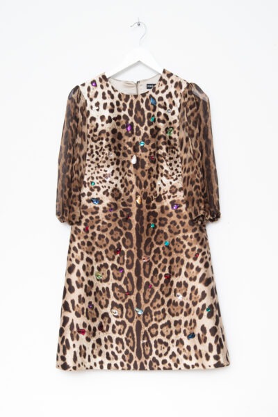 Dolce & Gabbana Minikleid mit Leomuster in Beige und Dunkelbraun