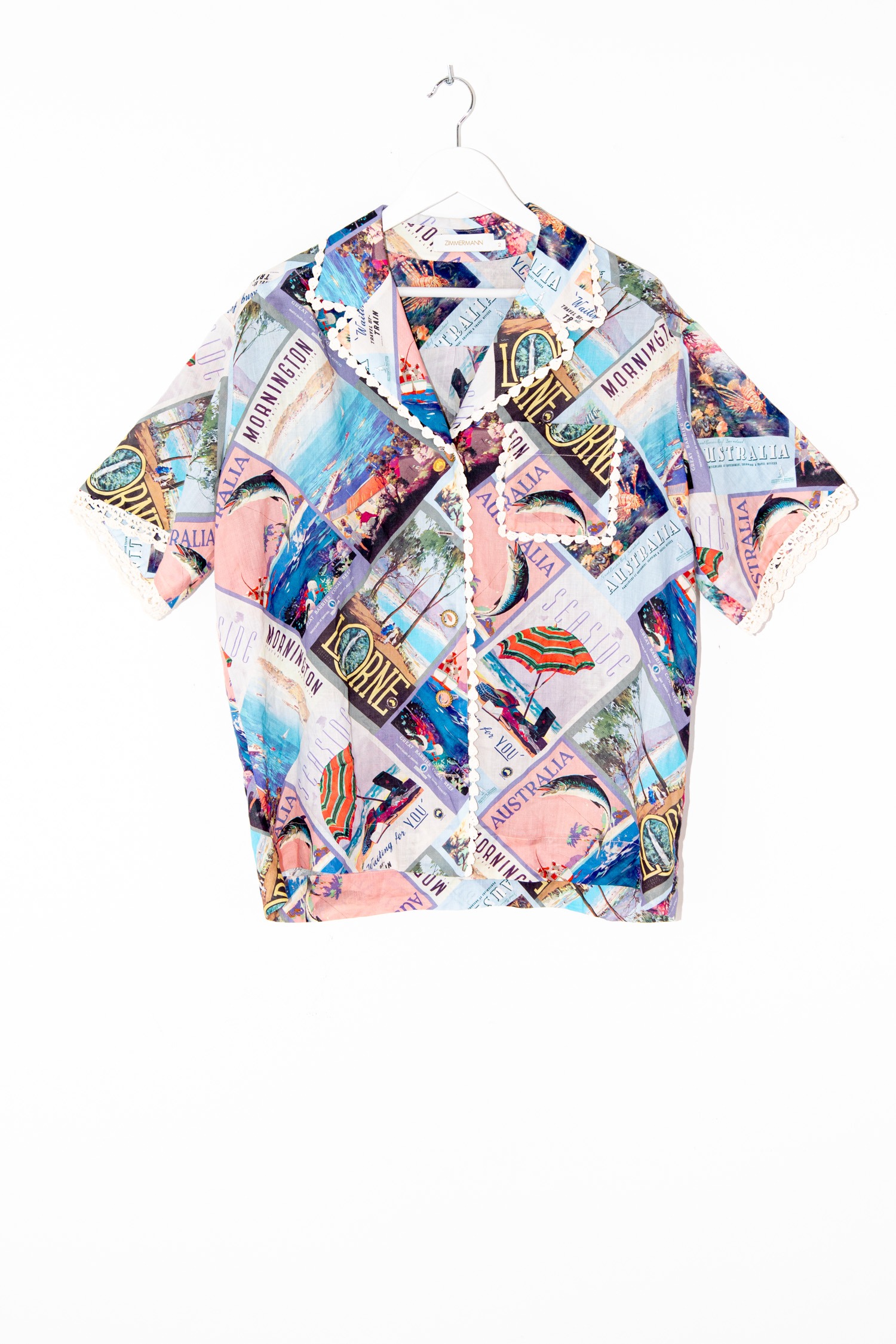 Zimmermann Oversized Bluse mit Postkarten Print in Bunt