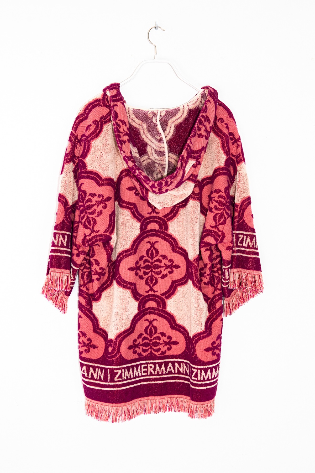 Zimmermann "Lola Hooded Fringed Kaftan" in Pink und Beige
