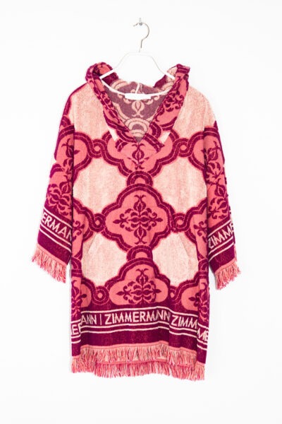 Zimmermann "Lola Hooded Fringed Kaftan" in Pink und Beige